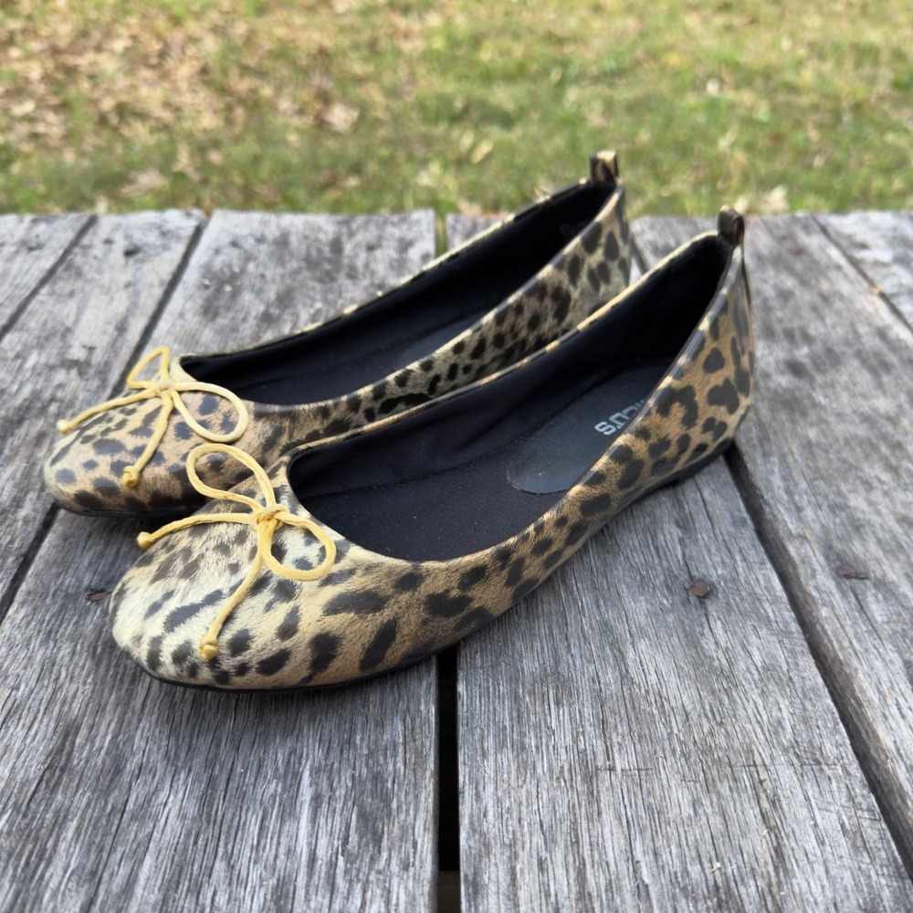 Chico's Leopard Print Ballet Flats with Yellow Bow